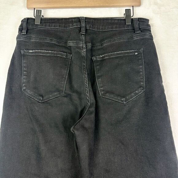 Mica Denim High Rise Wide Leg Crop Jeans Size 30 Black Raw Hem Stretch - Picture 6 of 8